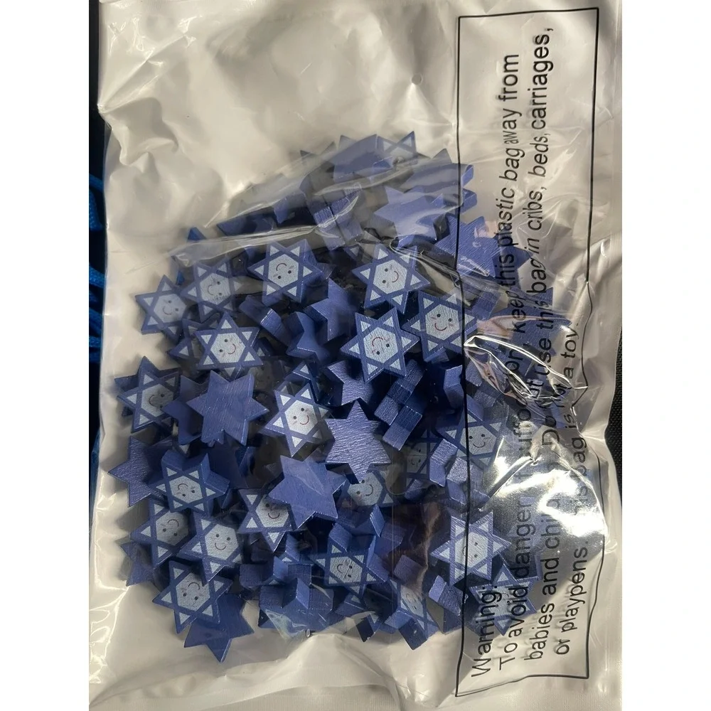 Happy Hanukkah Tic Tac Toe Game Set Blue Drawstring‎ Bags Wooden Pieces Bulk